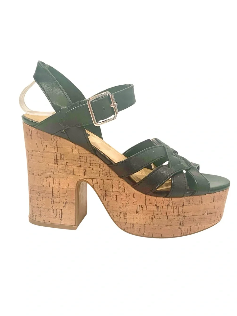Nine West Black Strappy Cork Platform Sandals